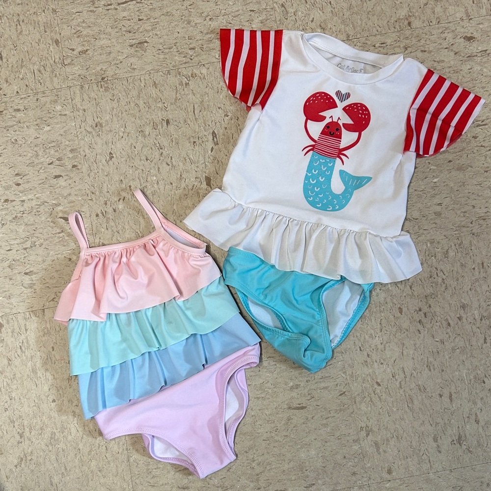 Colorful Mermaid Kids Swim One Piece by carters and cat & Jack lot of 2